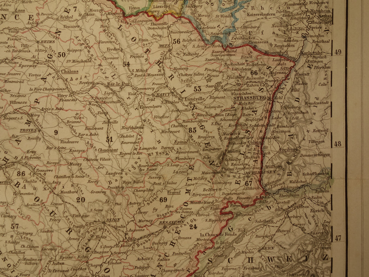 Antique map of France in 1856 original old map poster with year/date Paris large format