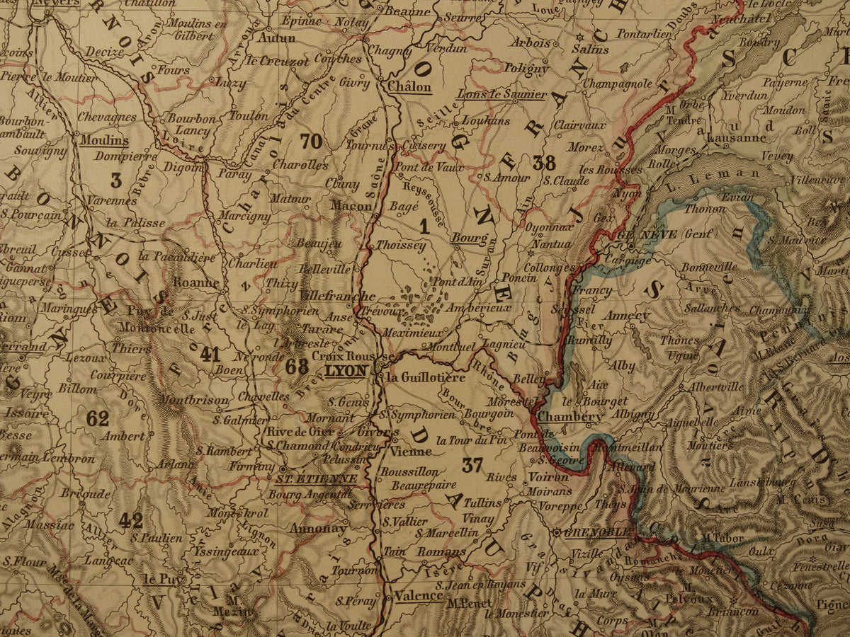 Antique map of France in 1856 original old map poster with year/date Paris large format