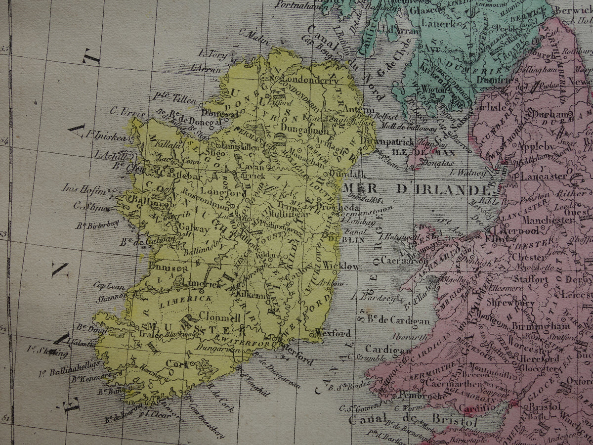 Britse Eilanden Oude kaart van Verenigd Koninkrijk en Ierland uit 1877 originele antieke landkaart