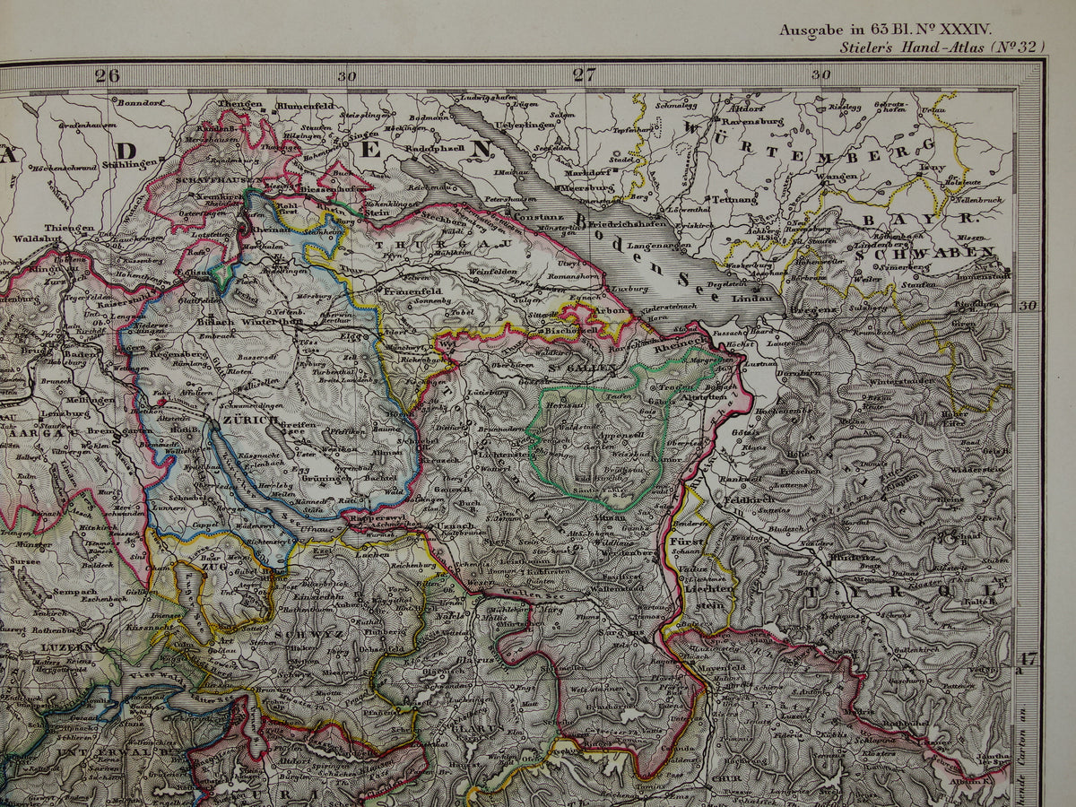 SWITZERLAND antique map of Switzerland 1860 original old map Geneva Zurich Bern with date for sale