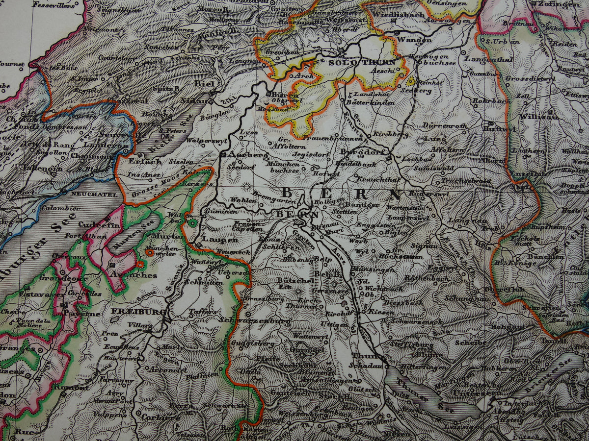 SWITZERLAND antique map of Switzerland 1860 original old map Geneva Zurich Bern with date for sale