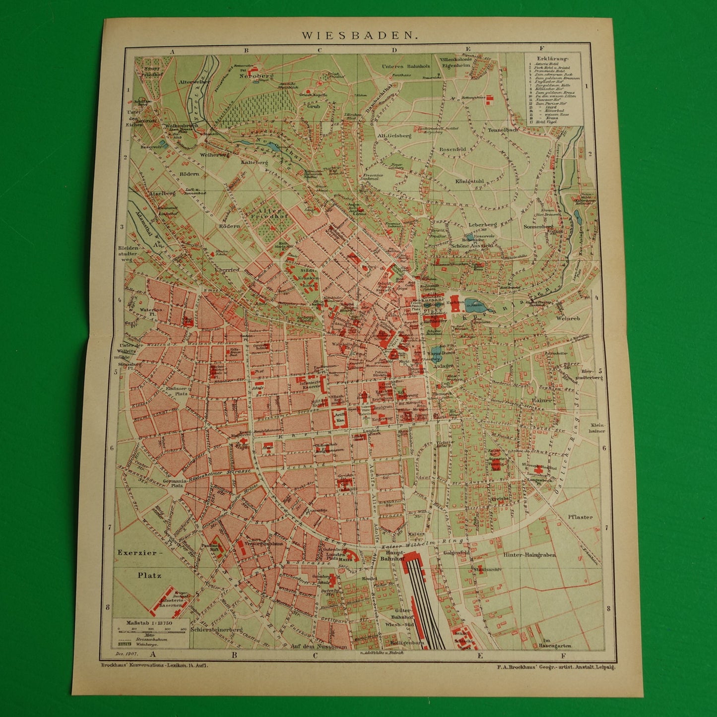 WIESBADEN old map of Wiesbaden Germany in 1907 original antique German map
