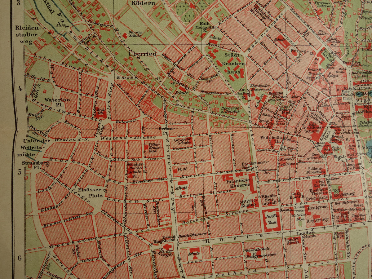 WIESBADEN old map of Wiesbaden Germany in 1907 original antique German map