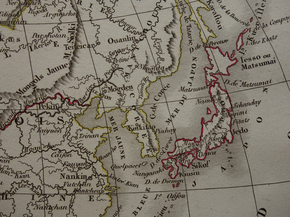 Old map of Asia in the year 1832 original antique hand-colored map with date