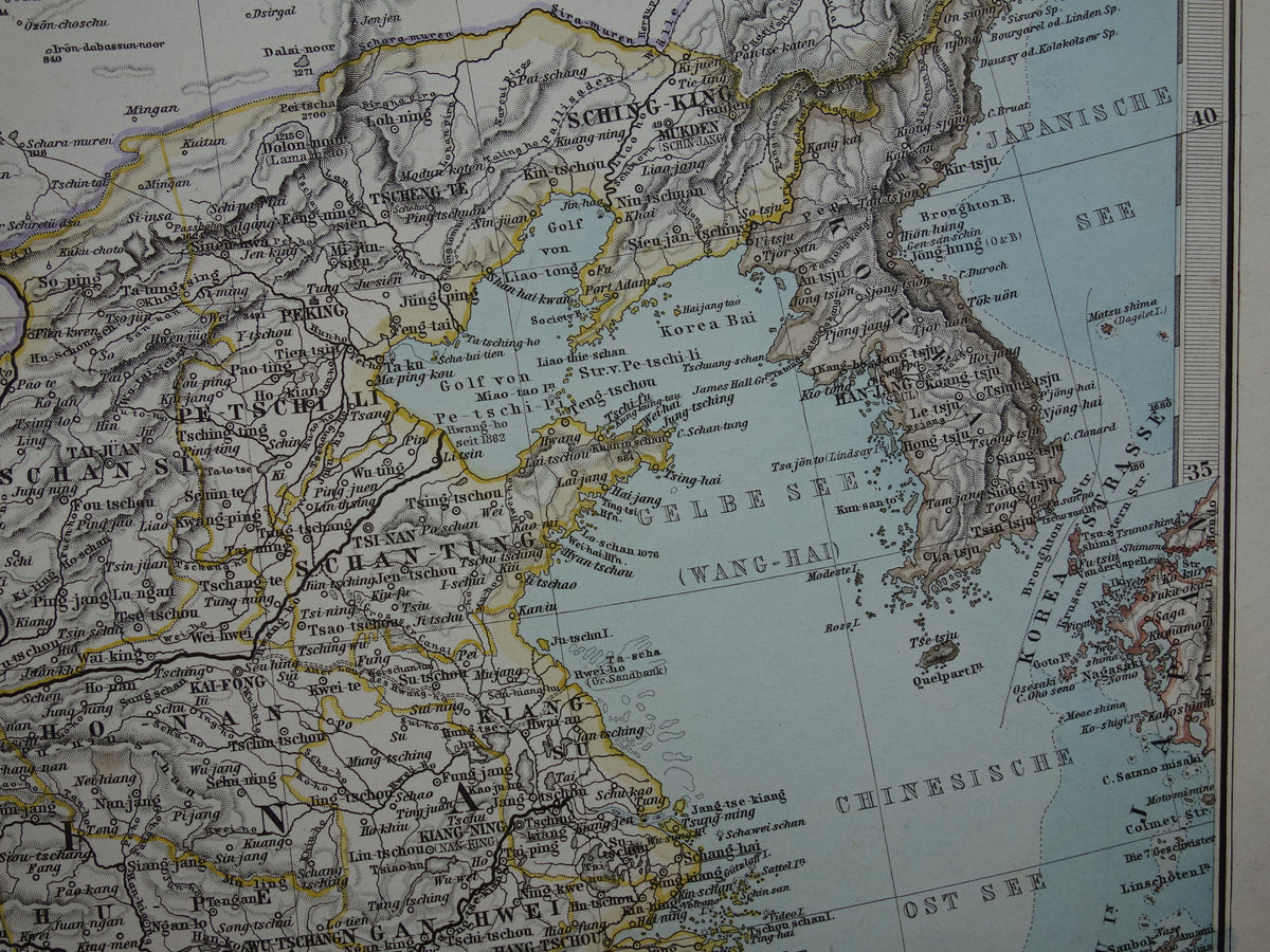 CHINA antieke landkaart van China uit 1885 originele oude handgekleurde kaart Chinese Rijk
