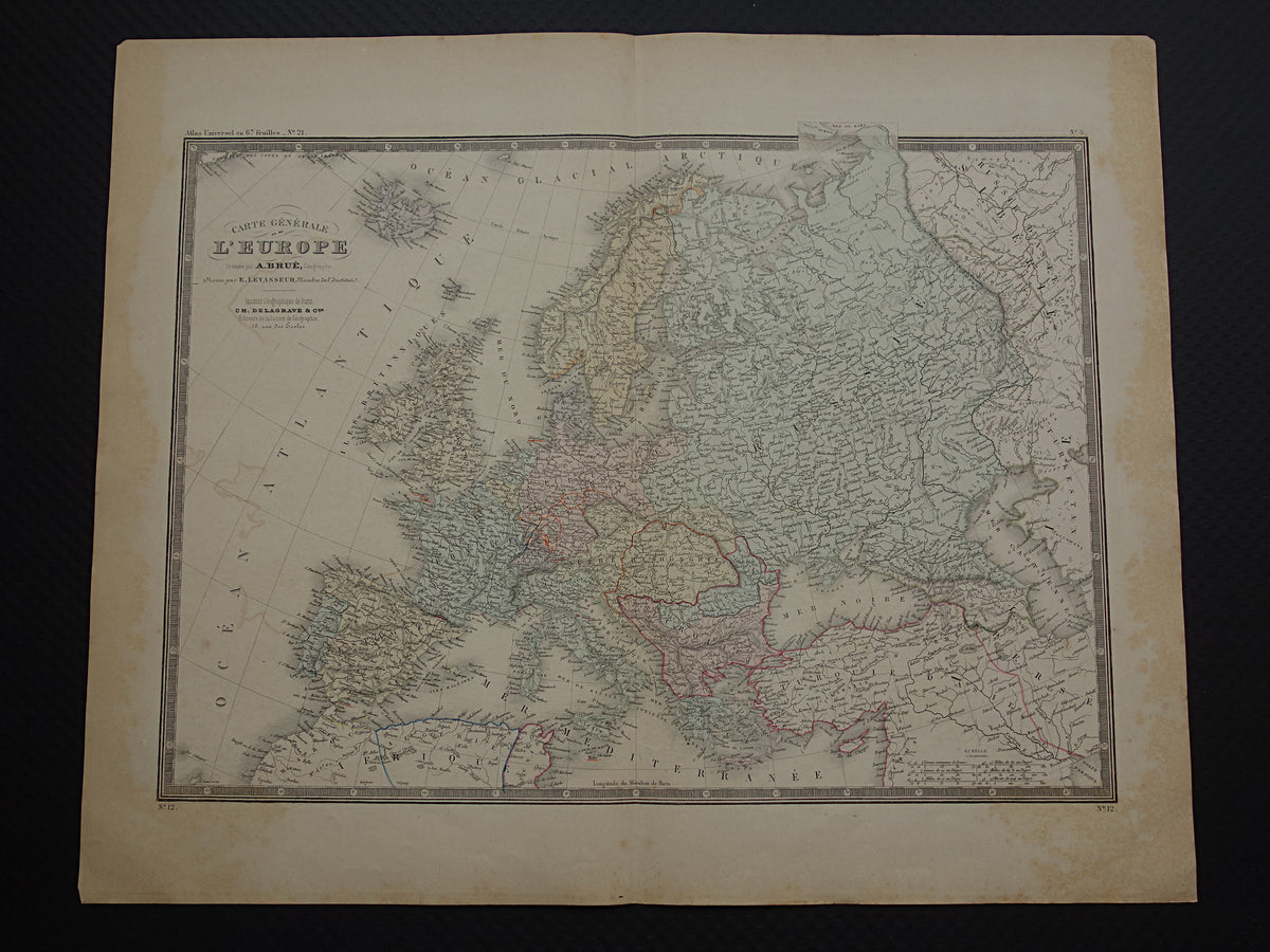 EUROPA oude landkaart van Europa uit 1876 originele antieke kaart Europees continent vintage poster