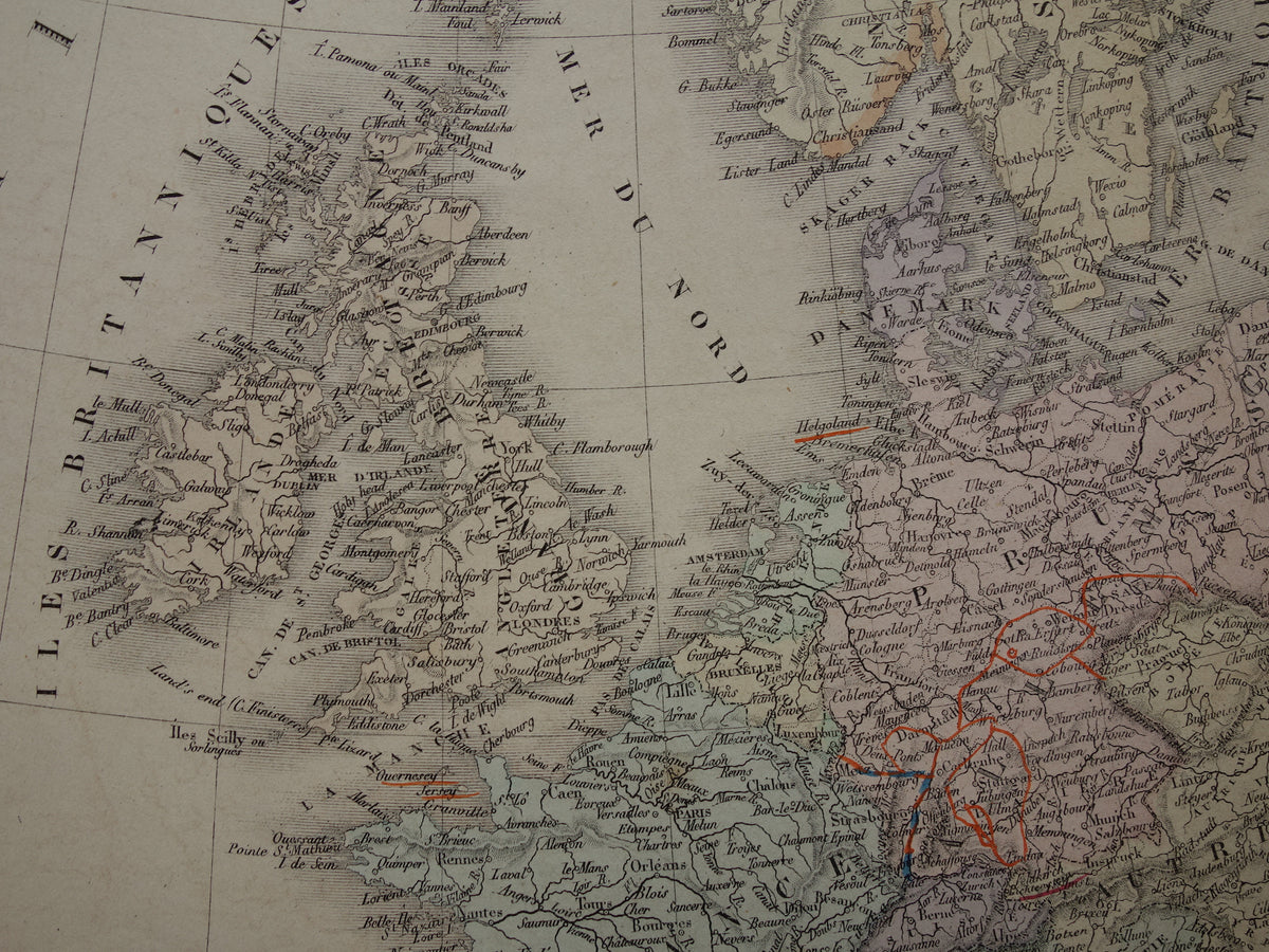 EUROPA oude landkaart van Europa uit 1876 originele antieke kaart Europees continent vintage poster