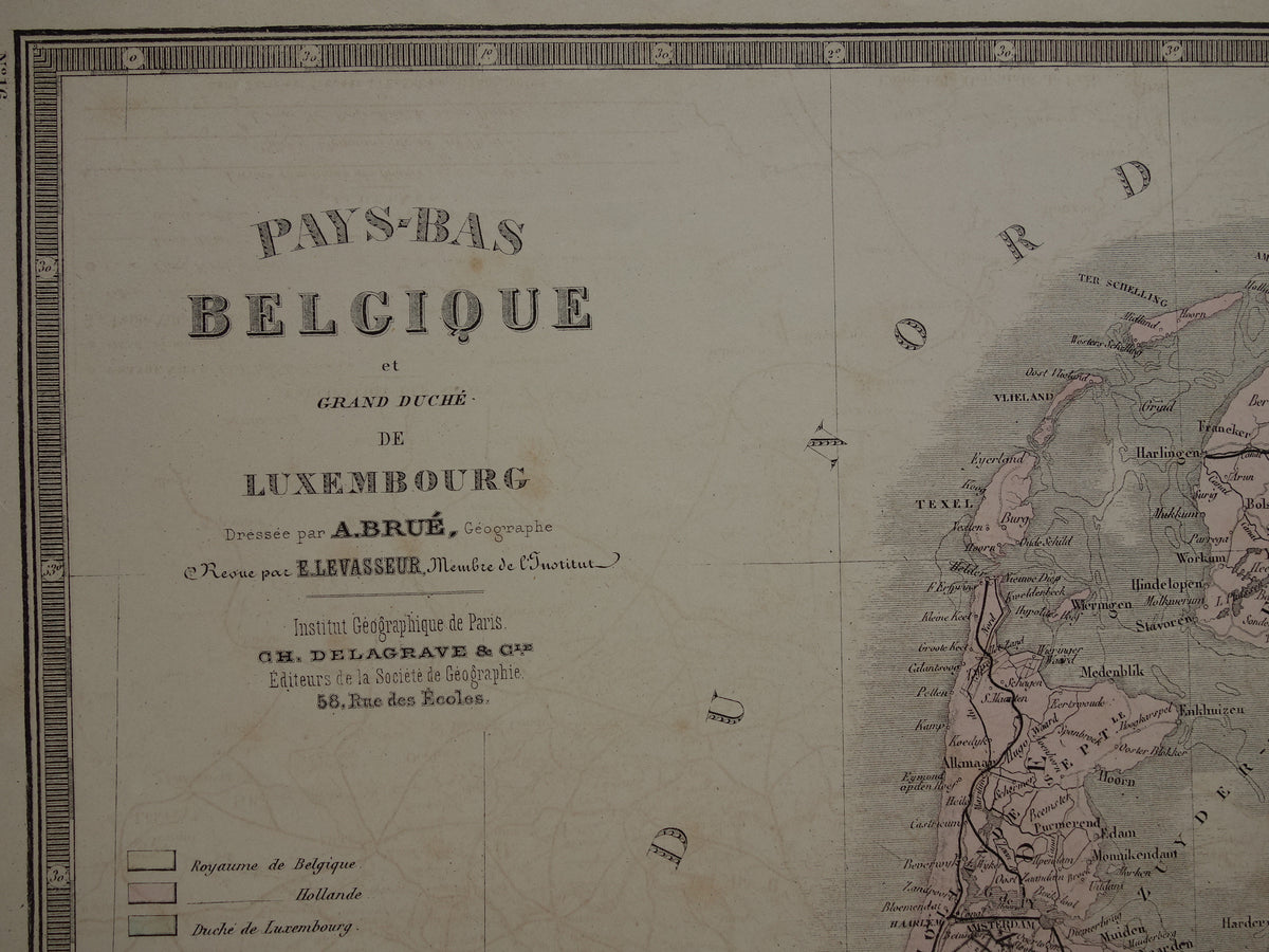 Pays-Bas Belgique et Grand Duche de Luxembourg A Brue carte 1876