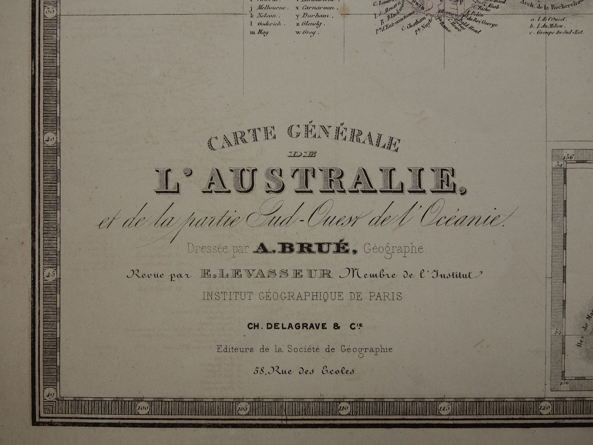 Grote oude kaart van Australië uit 1876 originele antieke landkaart Nieuw Zeeland vintage landkaarten