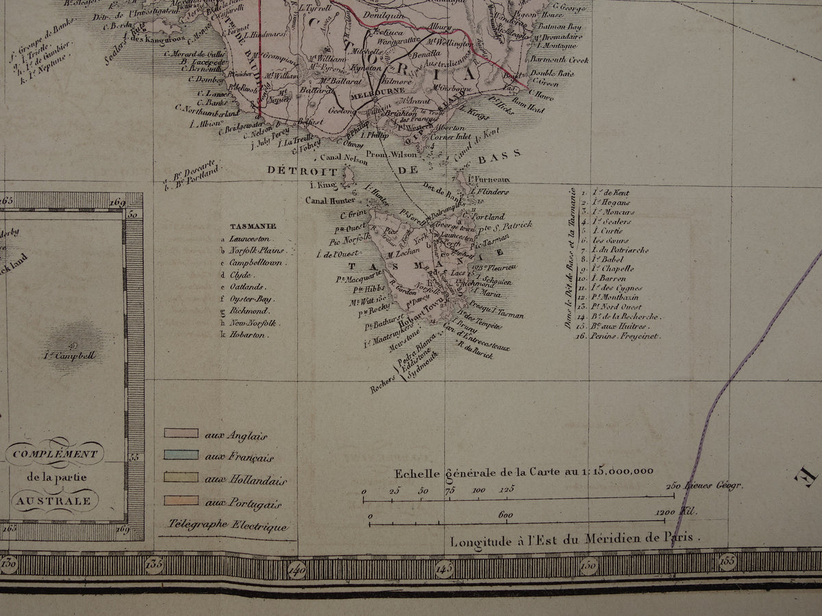 Grote oude kaart van Australië uit 1876 originele antieke landkaart Nieuw Zeeland vintage landkaarten