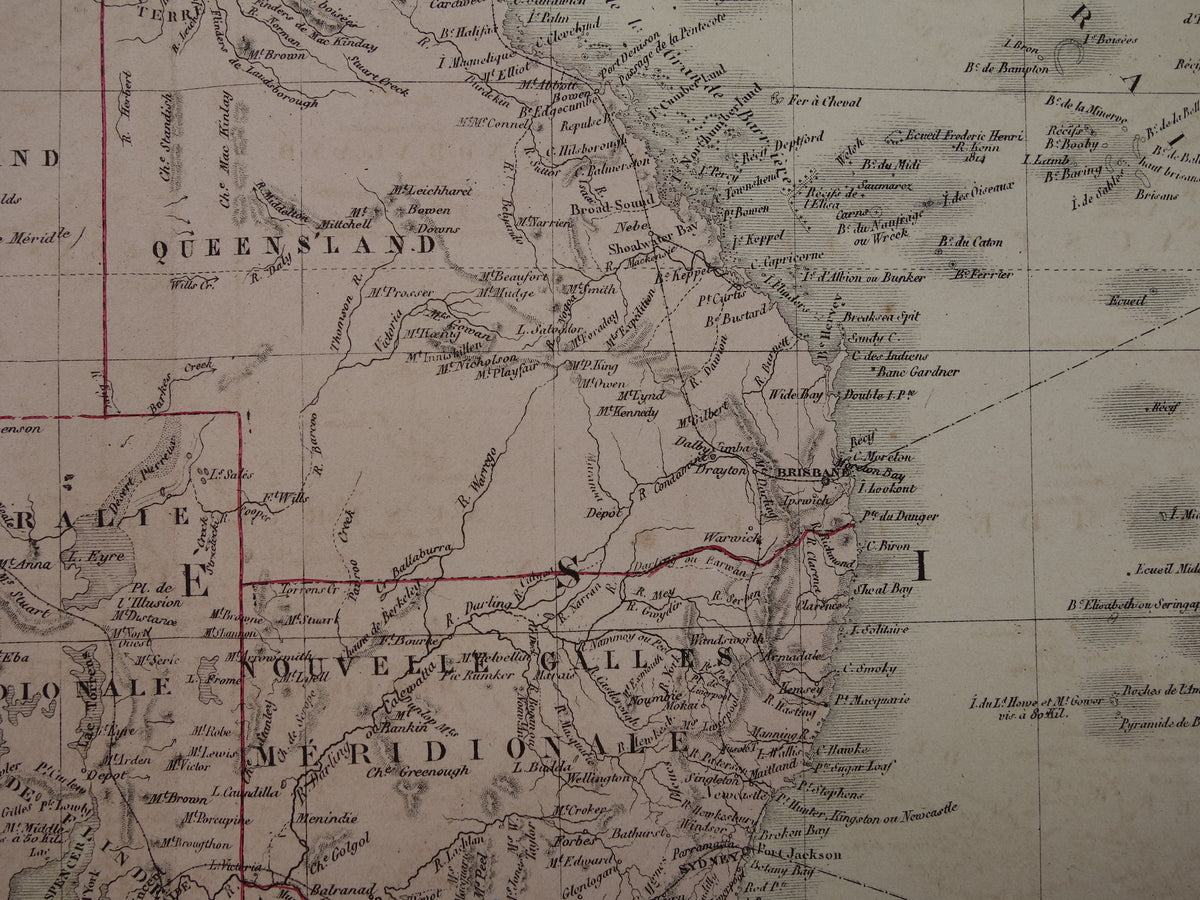 Grote oude kaart van Australië uit 1876 originele antieke landkaart Nieuw Zeeland vintage landkaarten