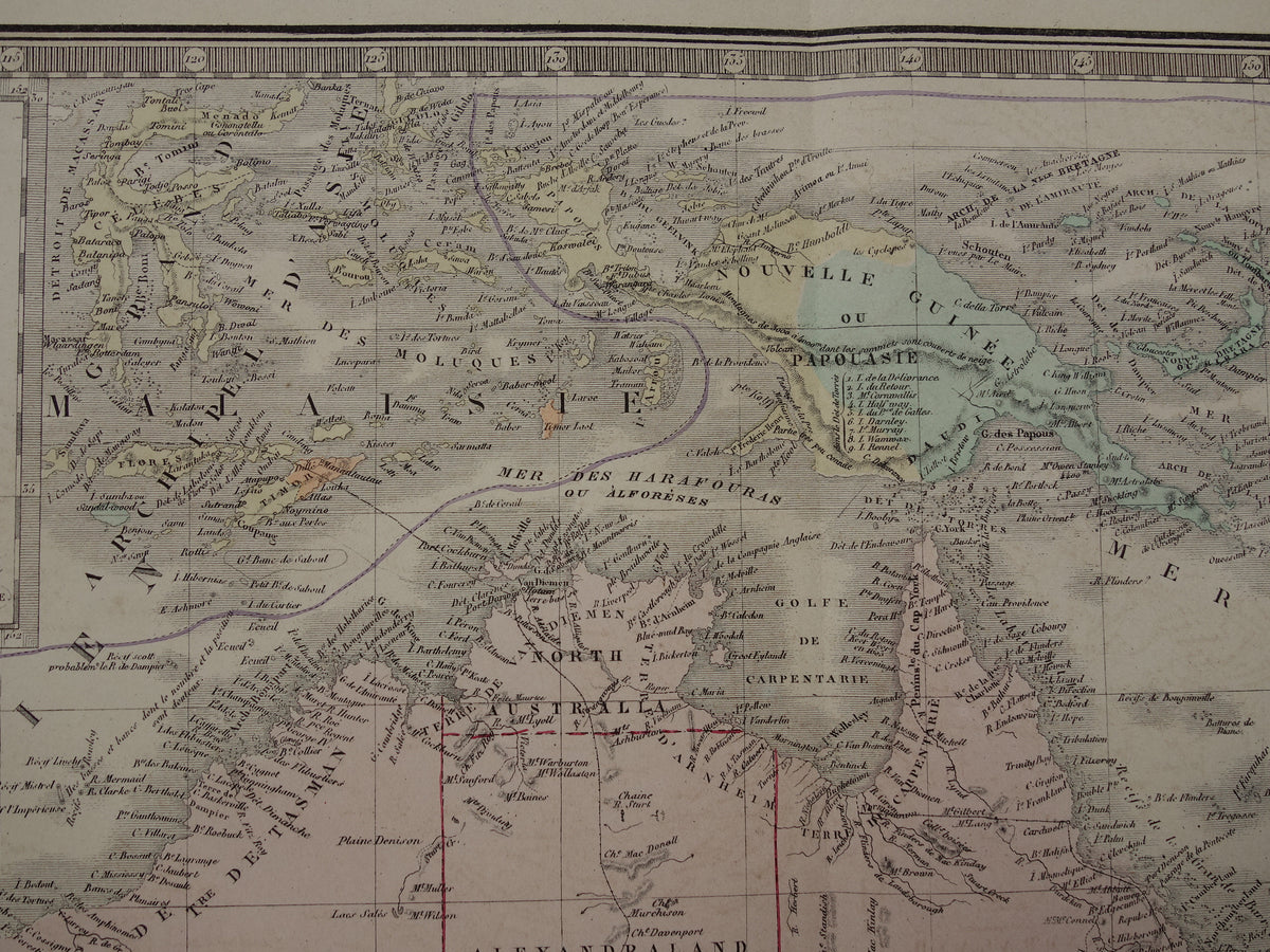 Grote oude kaart van Australië uit 1876 originele antieke landkaart Nieuw Zeeland vintage landkaarten