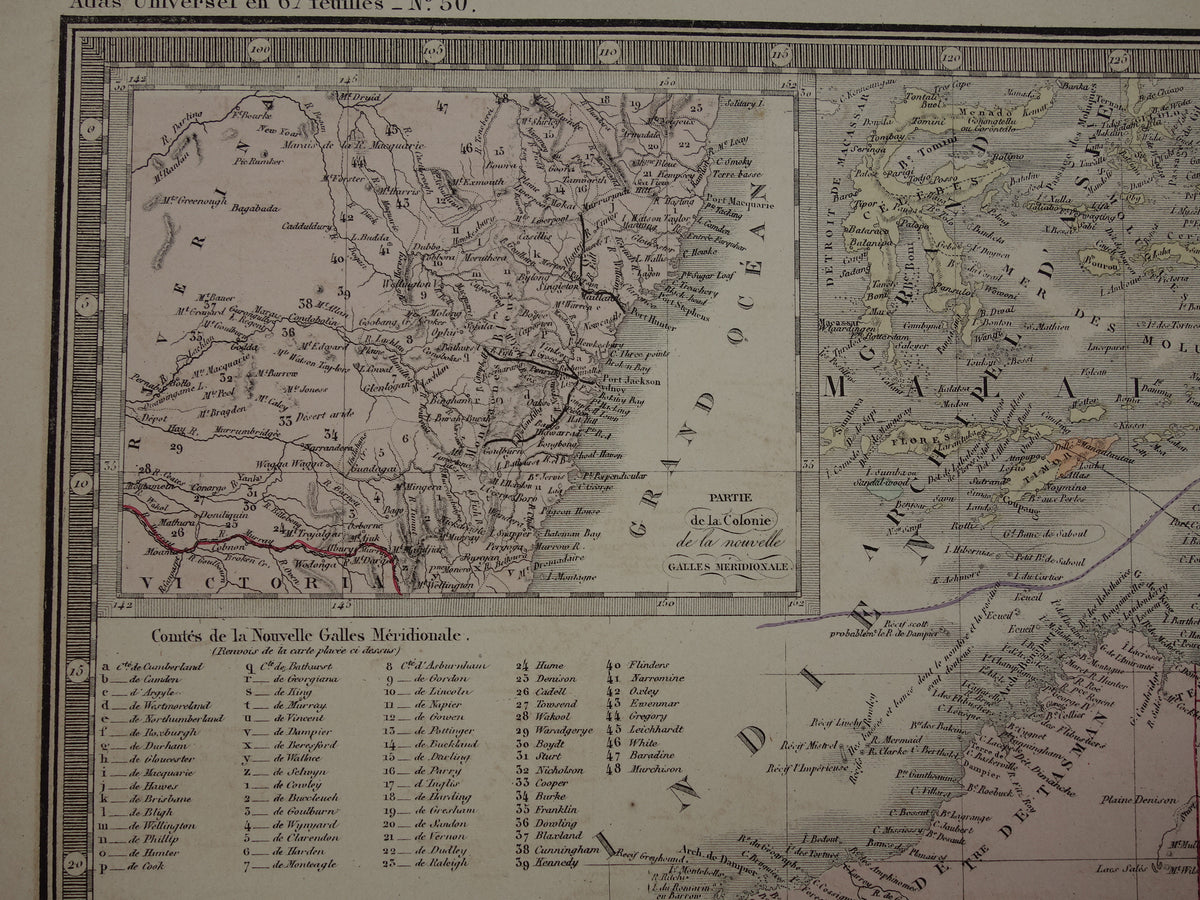 Grote oude kaart van Australië uit 1876 originele antieke landkaart Nieuw Zeeland vintage landkaarten
