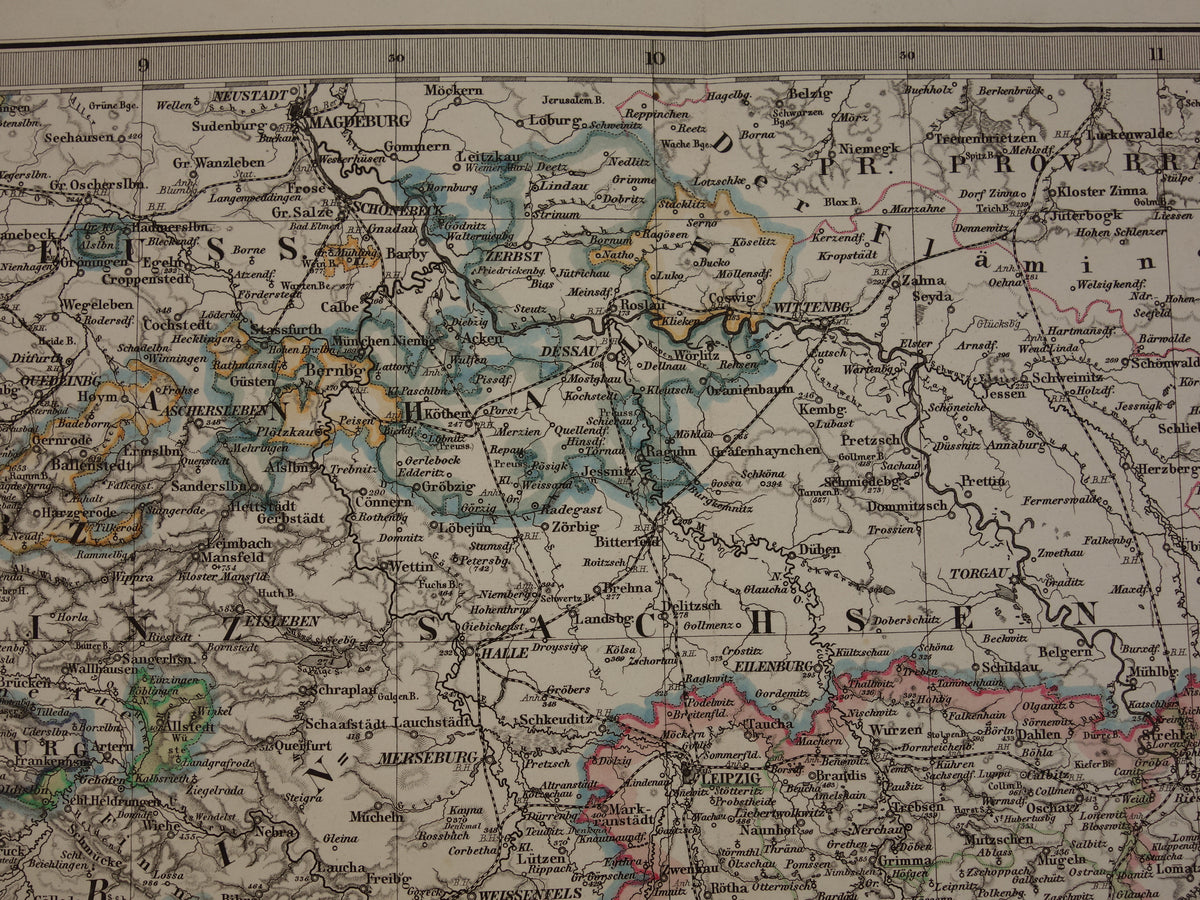 DUITSLAND Oude kaart van vrijstaat Thüringen en Saksen 1863 originele grote antieke landkaart