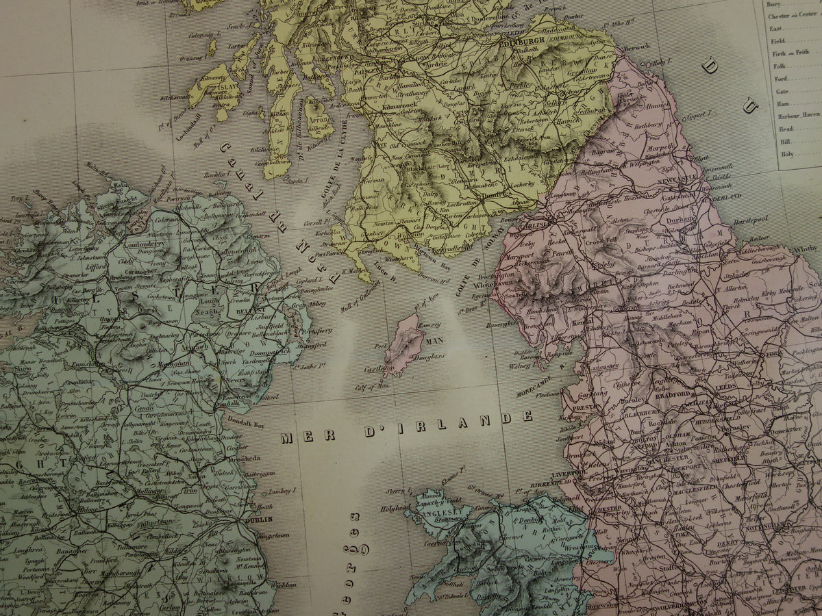 Large antique map of GREAT BRITAIN and IRELAND 130+ year old French map vintage poster with year/date