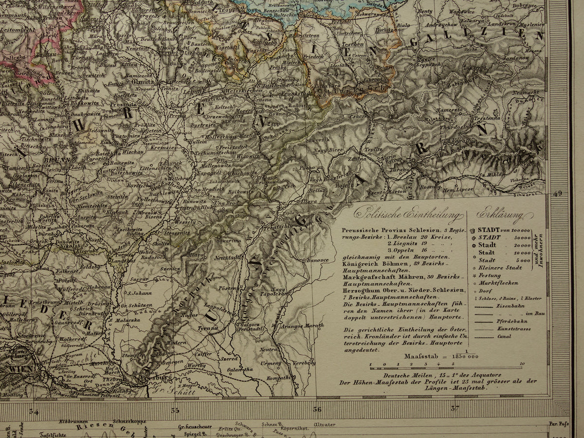 TSJECHIË oude kaart van Tsjechië Grote originele antieke landkaart van Bohemen en Moravië in 1877