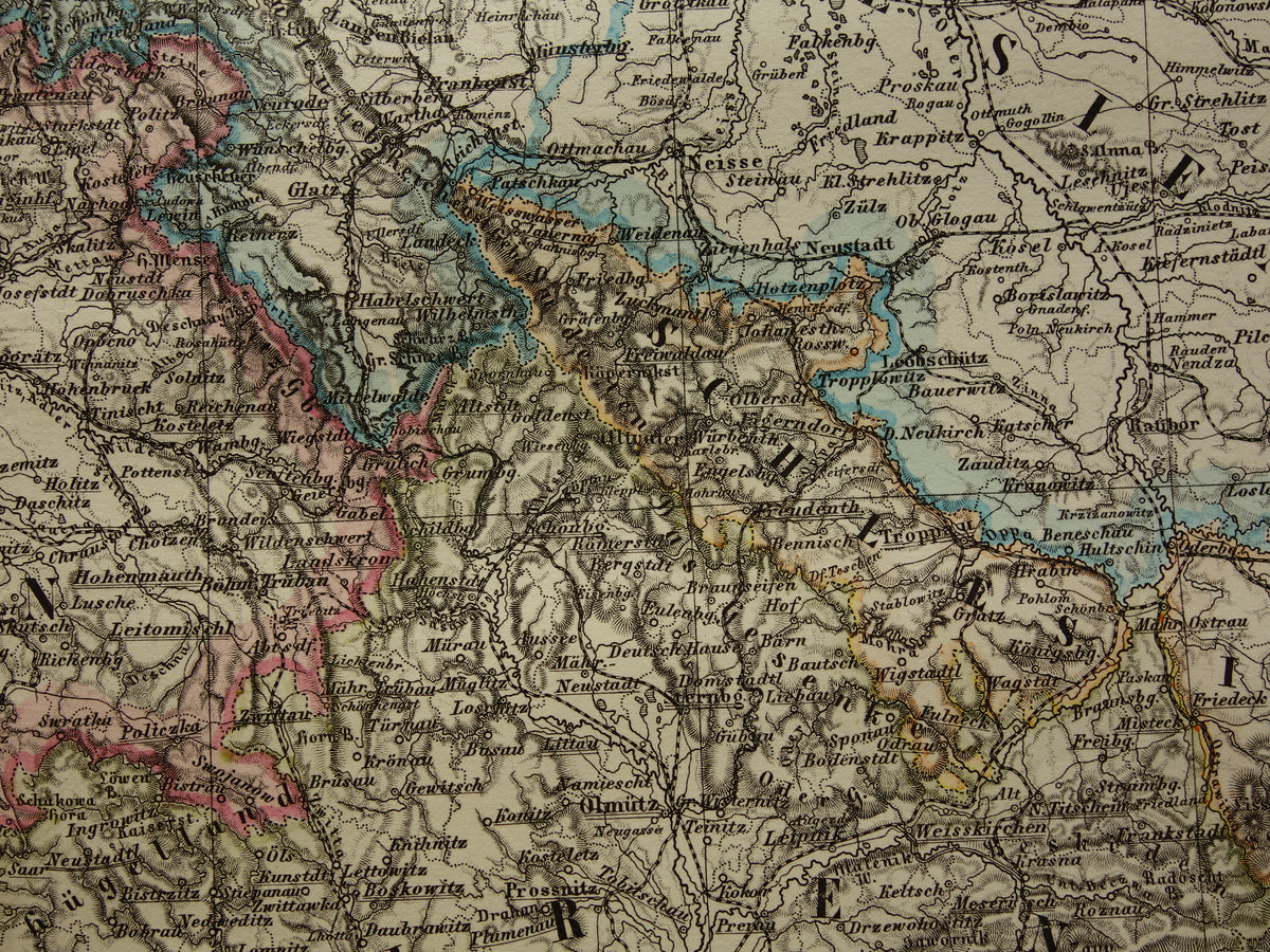 TSJECHIË oude kaart van Tsjechië Grote originele antieke landkaart van Bohemen en Moravië in 1877