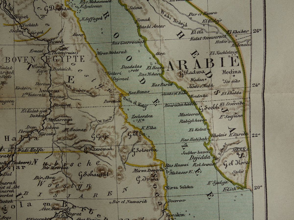 Egypte Soedan en Rode Zee oude landkaart originele antieke Kuyper kaart uit 1882 vintage