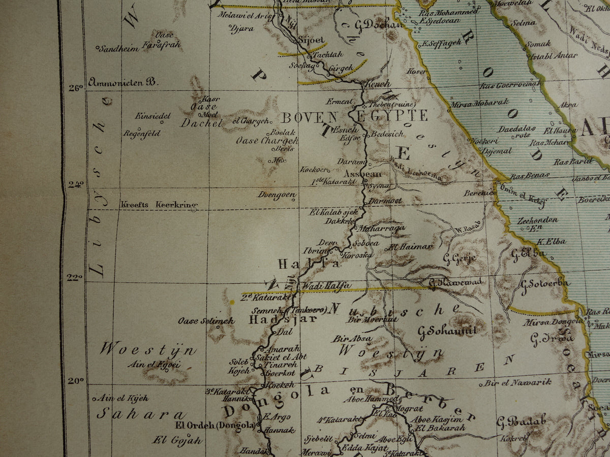 Egypte Soedan en Rode Zee oude landkaart originele antieke Kuyper kaart uit 1882 vintage