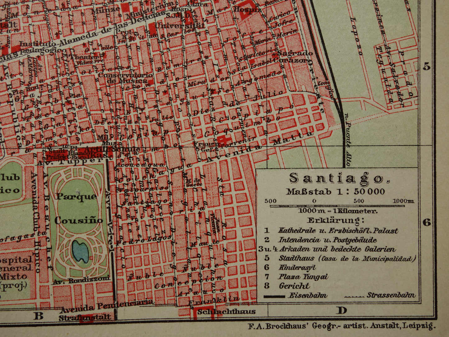 Valparaiso and Santiago Brazil old map plan from the year 1908 original antique maps