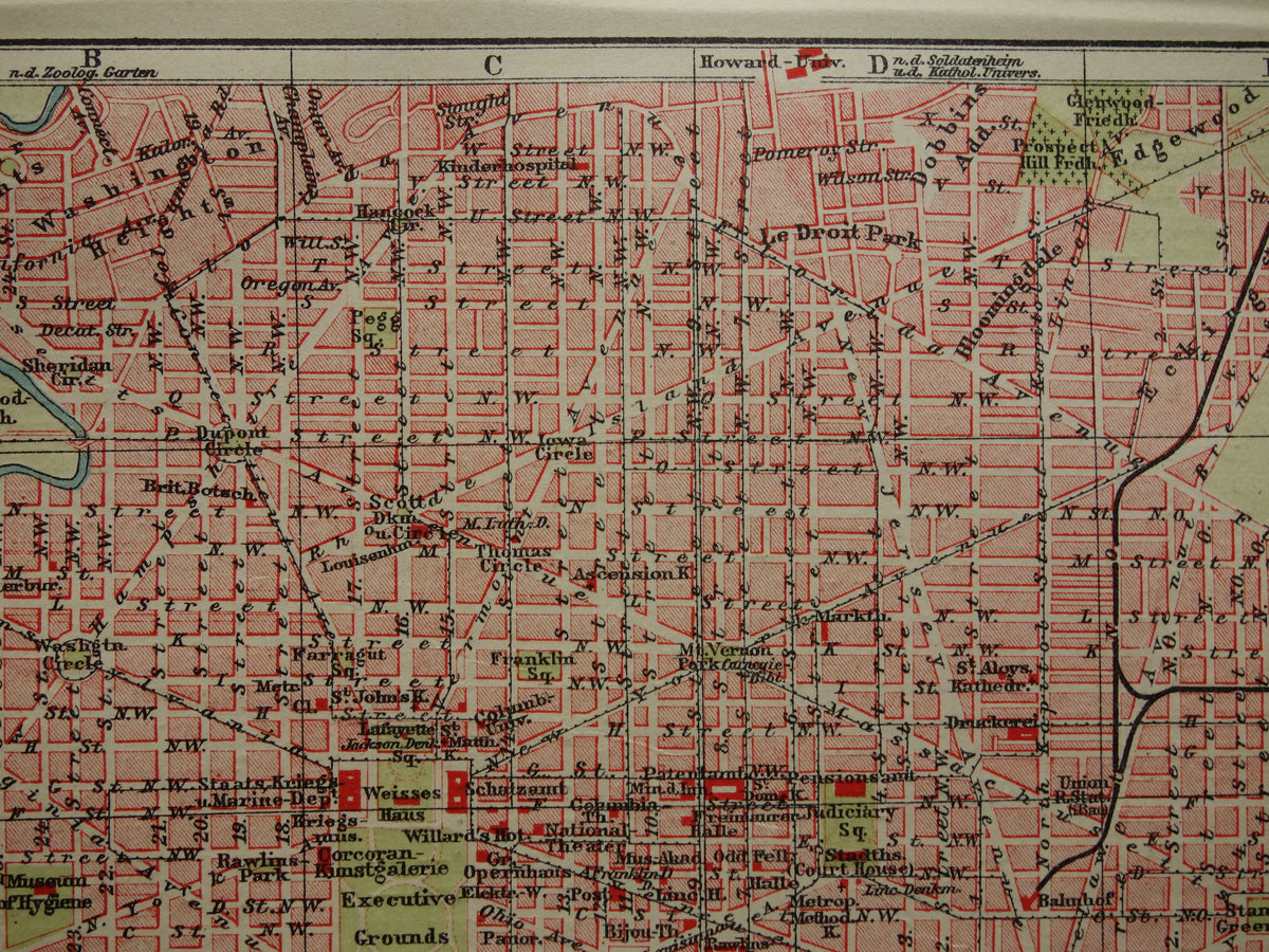 WASHINGTON oude plattegrond van Washington DC antieke kleine kaart VS vintage kaarten met jaartal