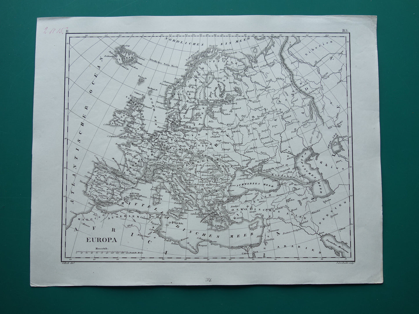 Oude kaart van Europa 175+ jaar oude antieke landkaart van continent Europa uit 1849
