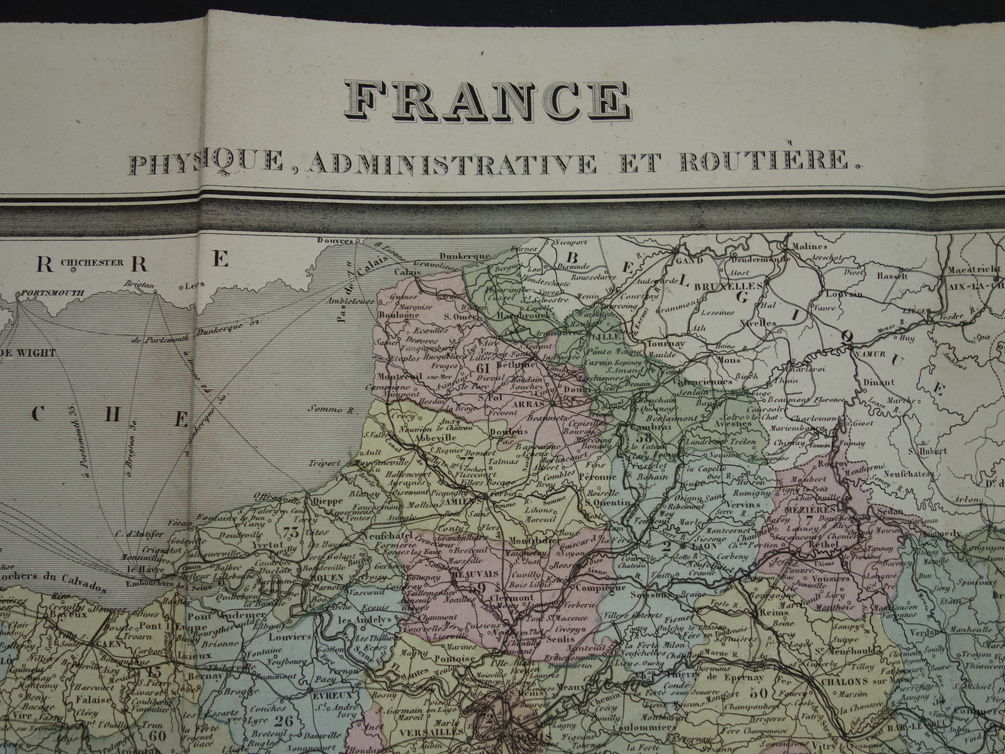 France antique map from 1870 DAMAGED original old map France departments