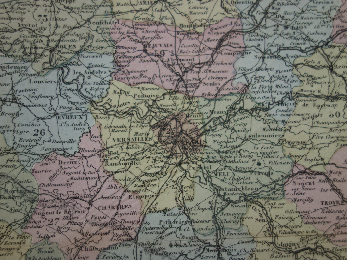 France antique map from 1870 DAMAGED original old map France departments