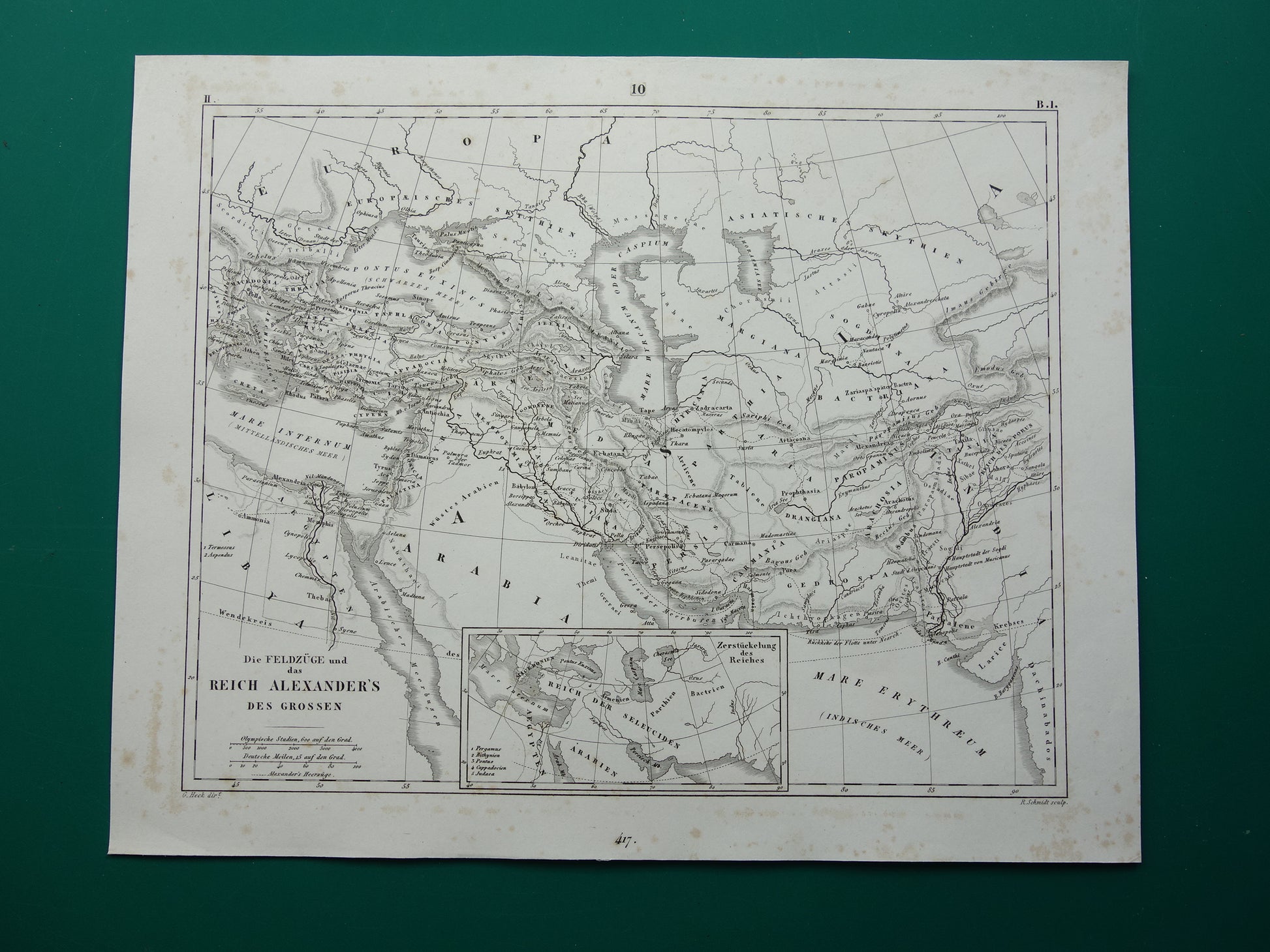 Antieke kaart van het rijk van Alexander de Grote uit 1849 Oude Duitse landkaart Macedonische Alexandrijnse rijk