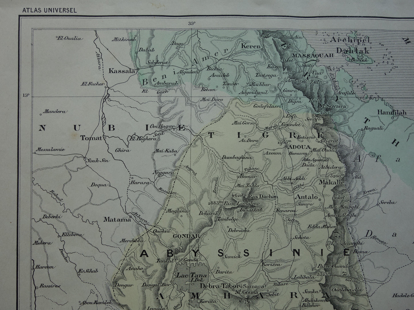 Old map of Eritrea Djibouti Ethiopia 1896 original antique print Harar Massaouah French colony Kobbo Zeila vintage maps