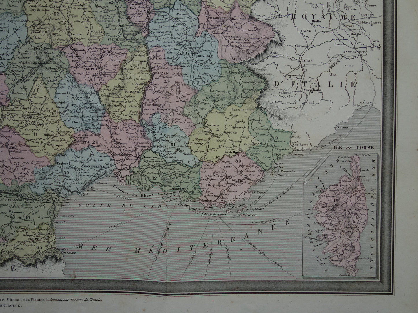 France antique map from 1870 DAMAGED original old map France departments