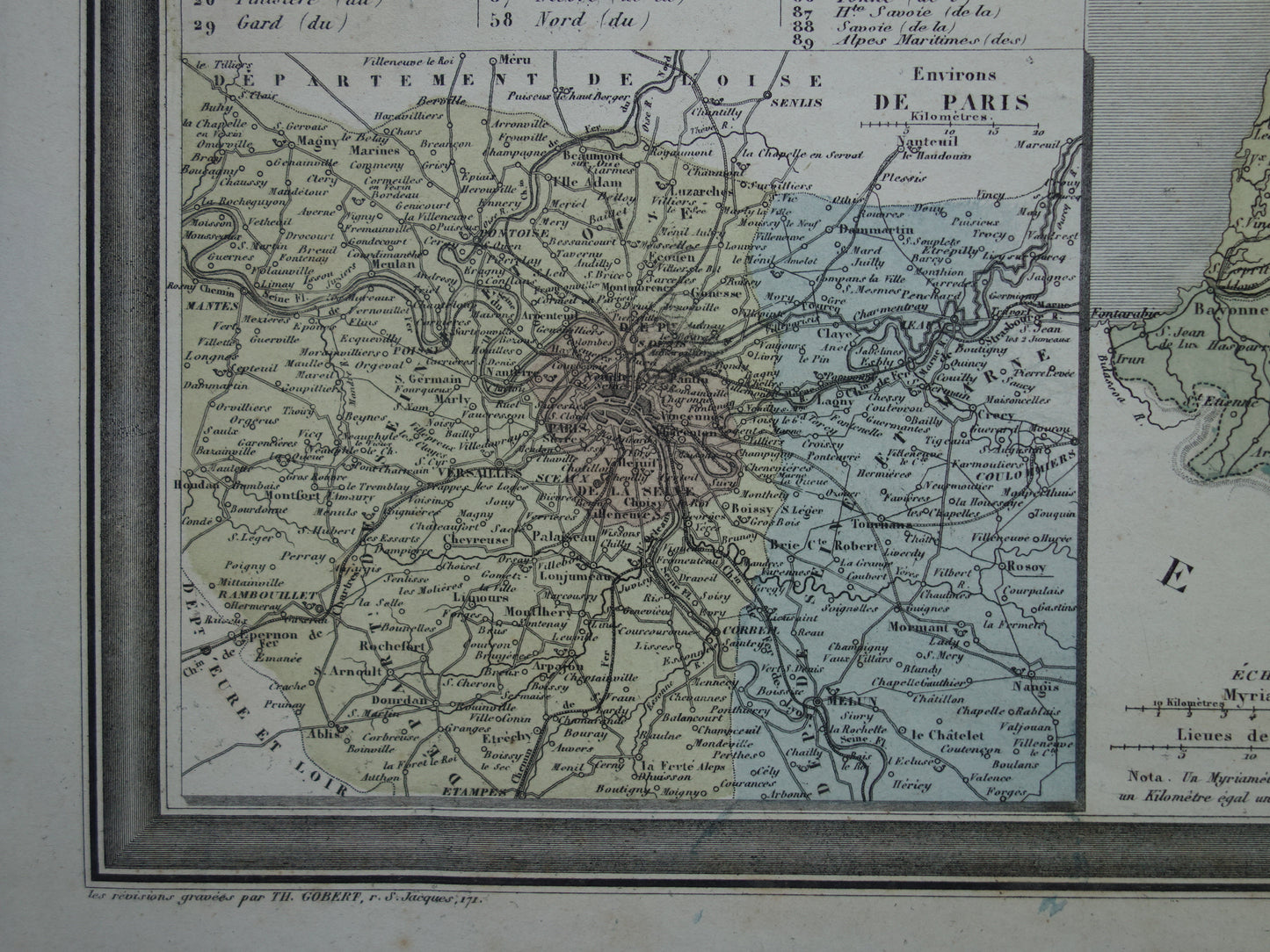 France antique map from 1870 DAMAGED original old map France departments