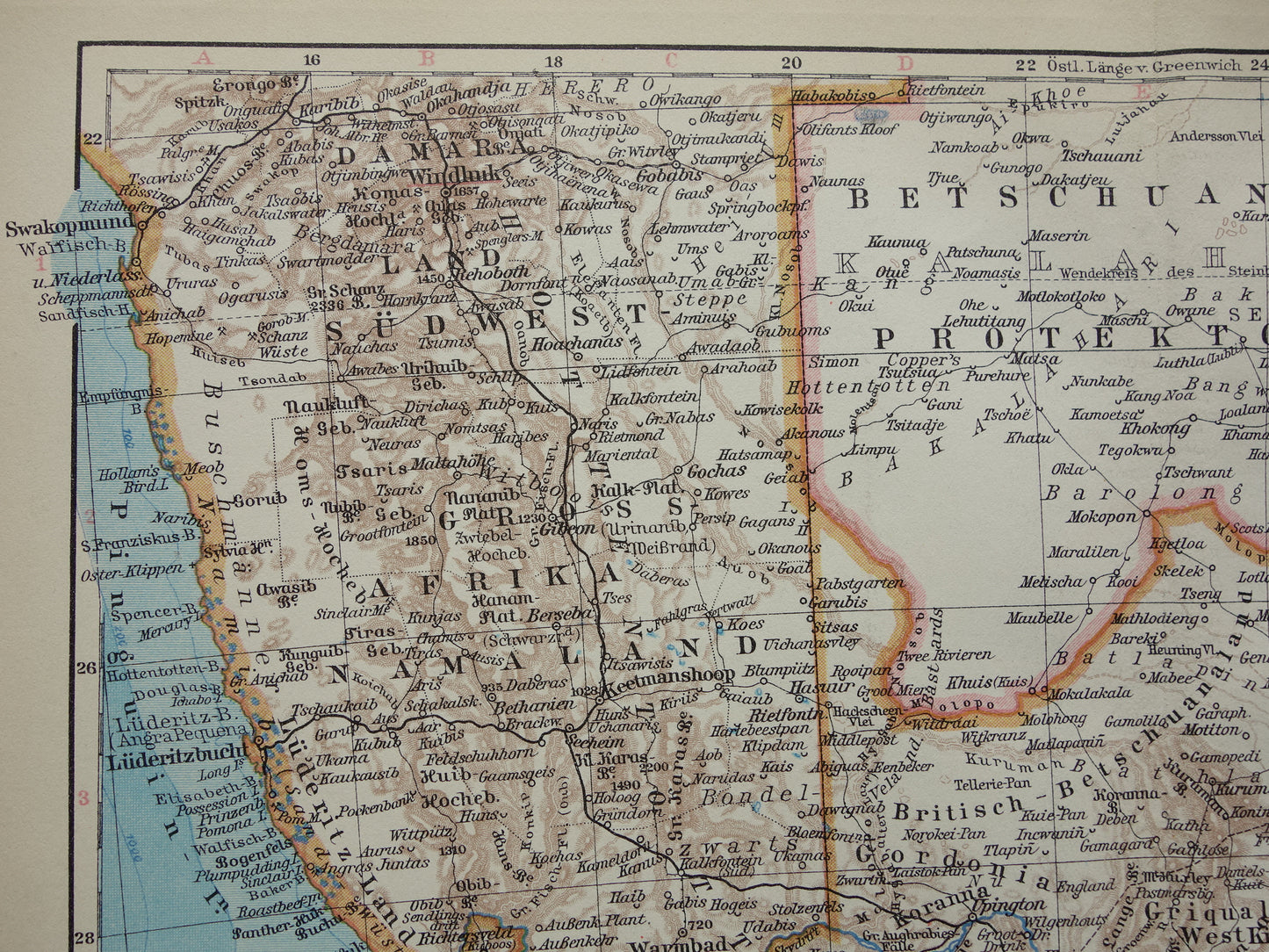 Oude kaart van Zuid-Afrika in 1928 originele Duitse vintage historische landkaart Zuid Afrikaanse Bond