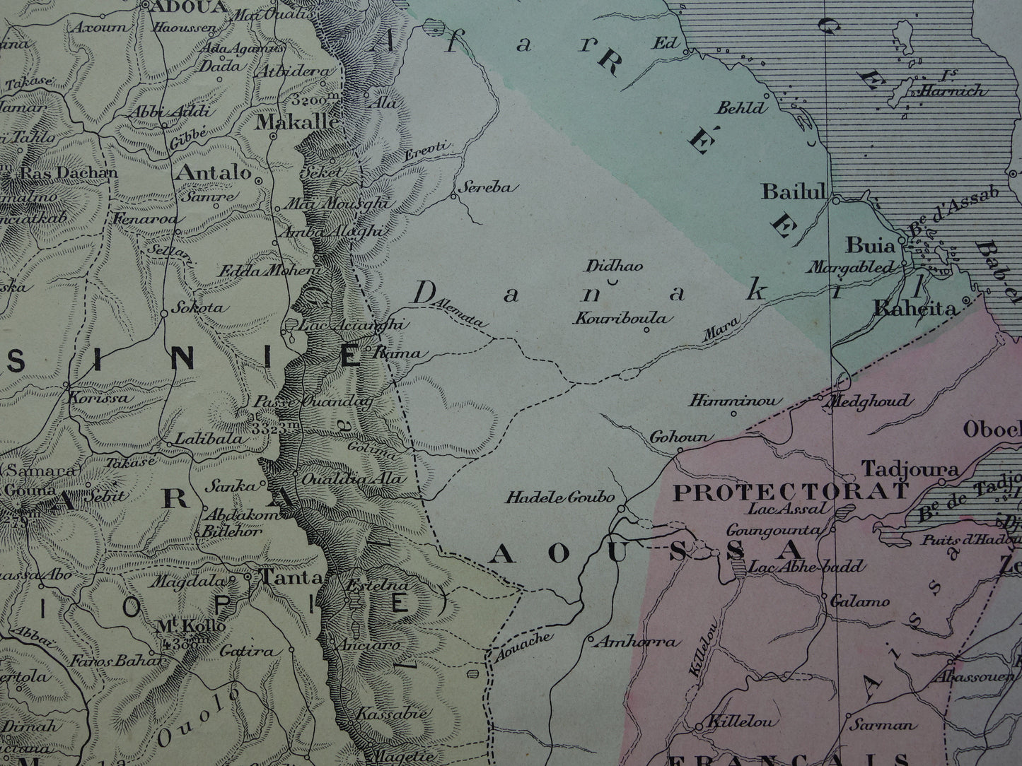 Old map of Eritrea Djibouti Ethiopia 1896 original antique print Harar Massaouah French colony Kobbo Zeila vintage maps