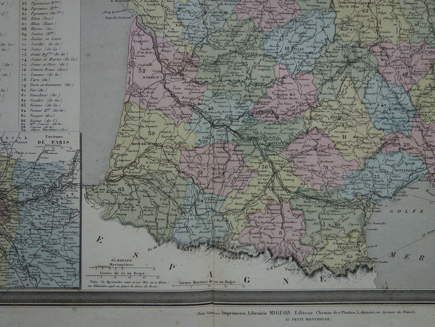 France antique map from 1870 DAMAGED original old map France departments