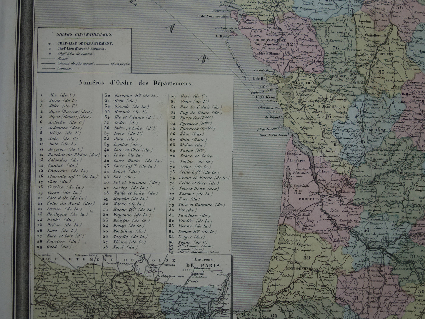 France antique map from 1870 DAMAGED original old map France departments