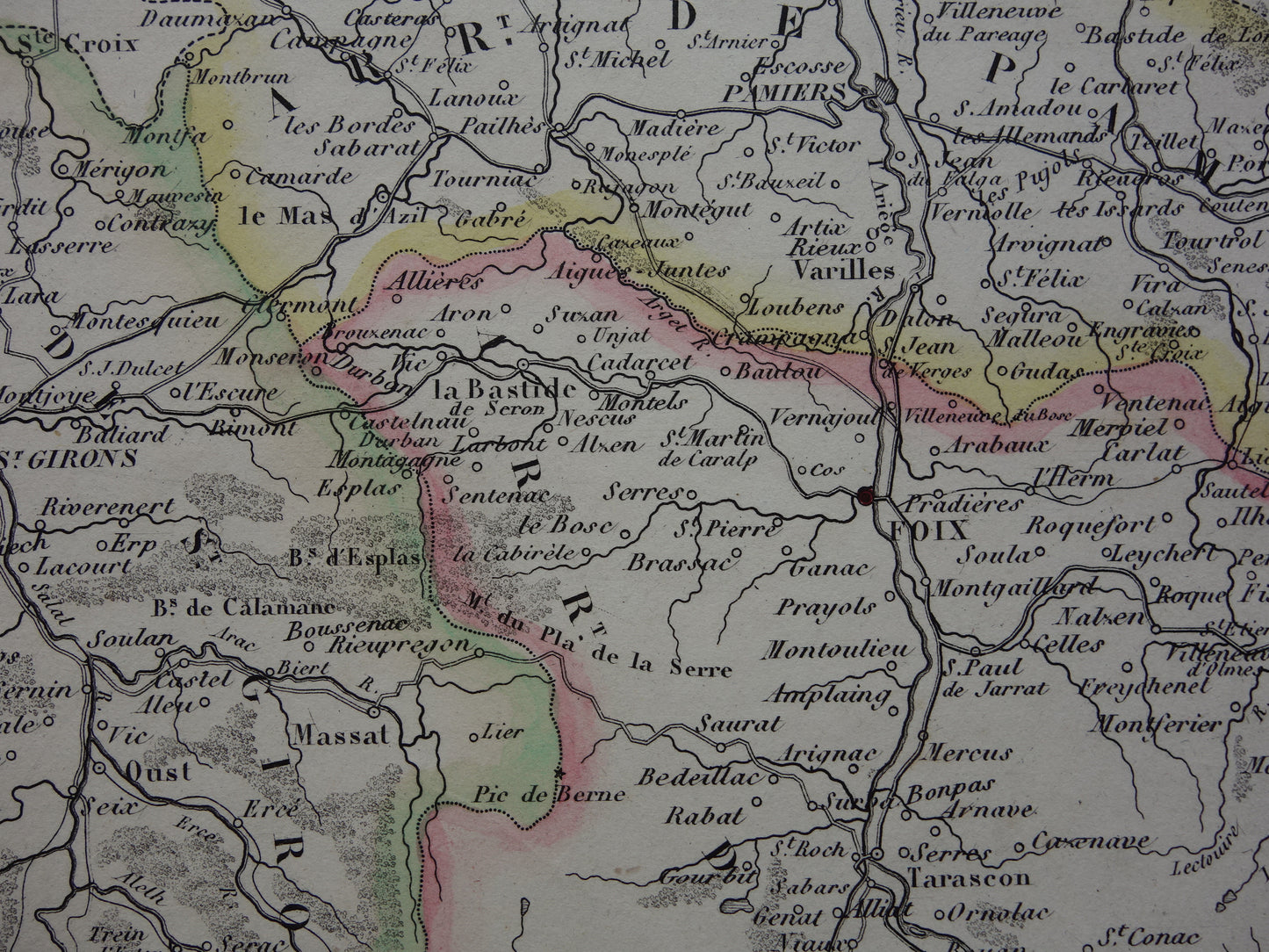 ARIEGE France old map from 1856 original antique hand colored map department Ariége Foix