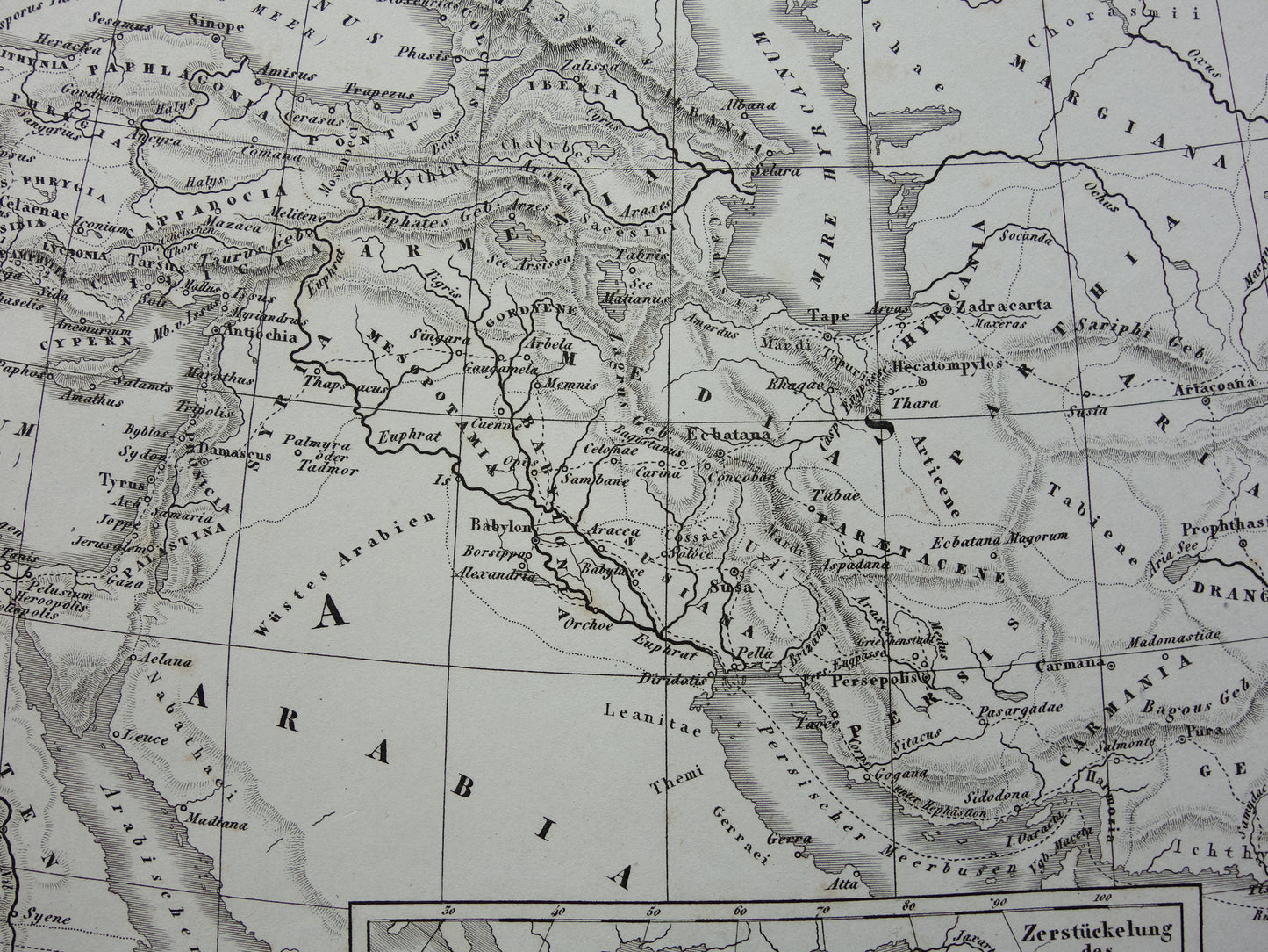 Antieke kaart van het rijk van Alexander de Grote uit 1849 Oude Duitse landkaart Macedonische Alexandrijnse rijk