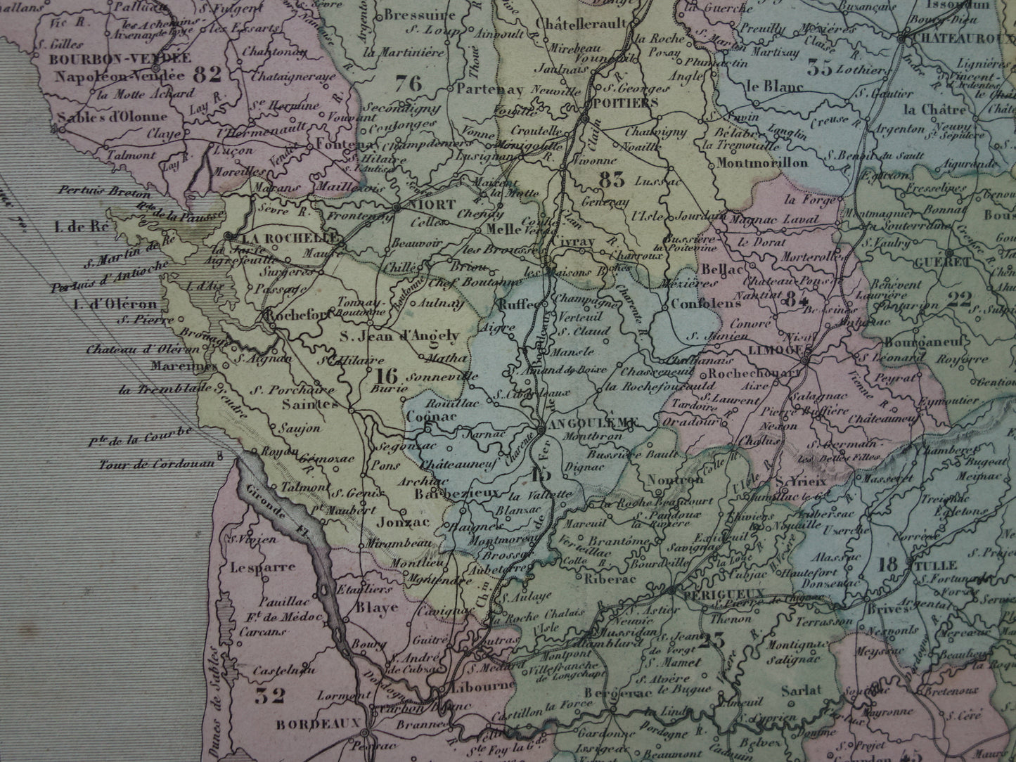 France antique map from 1870 DAMAGED original old map France departments