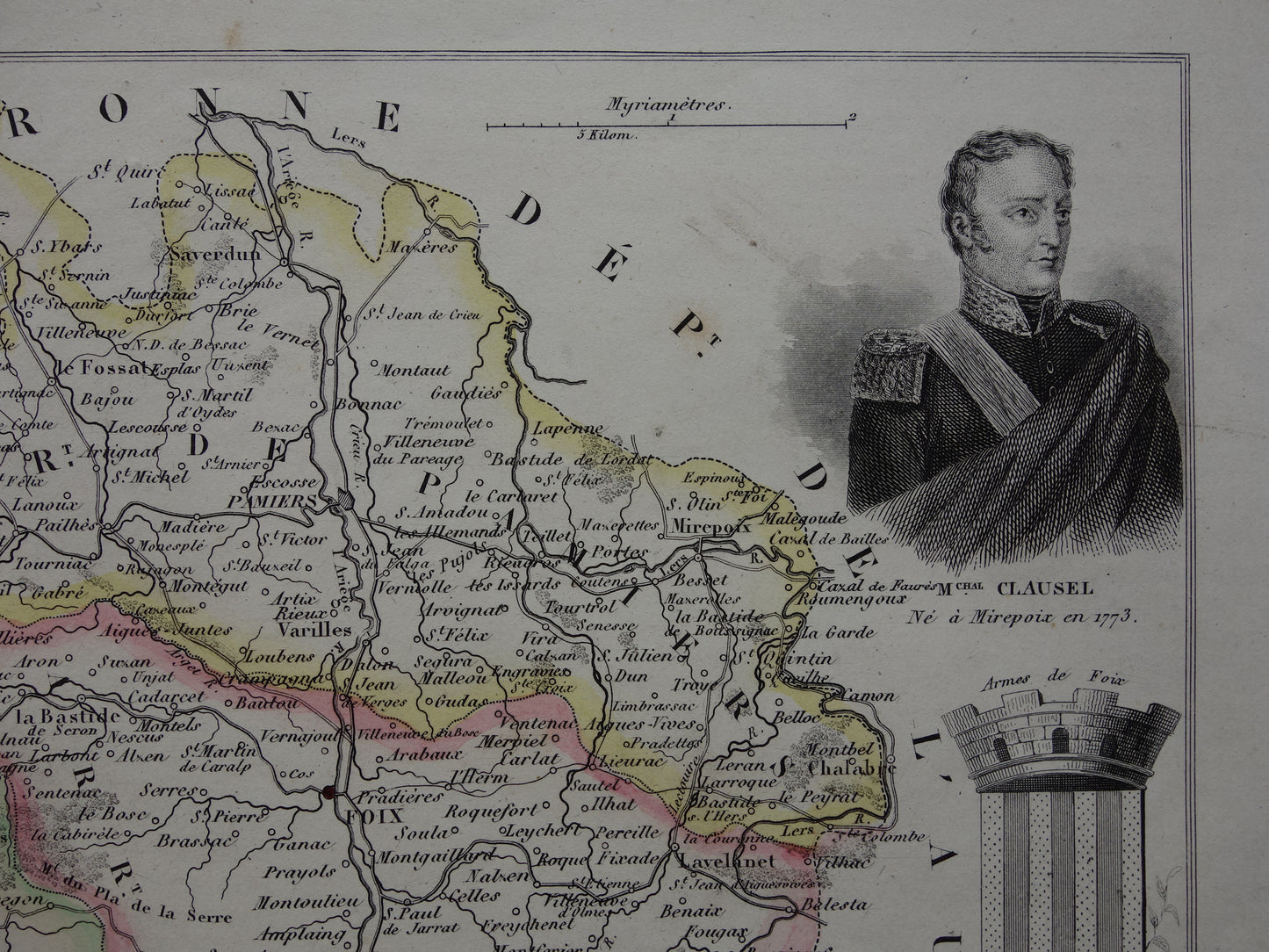 ARIEGE France old map from 1856 original antique hand colored map department Ariége Foix