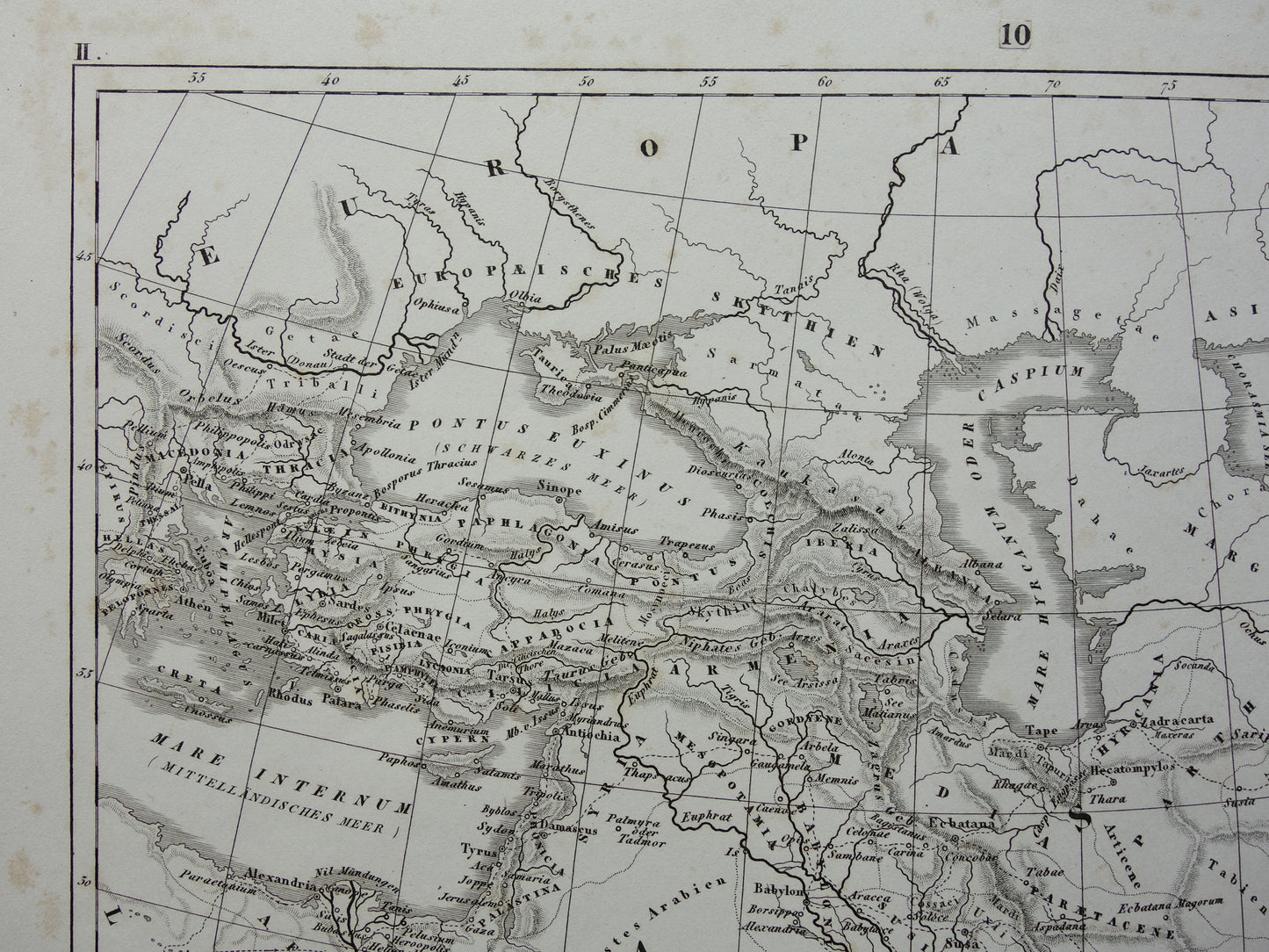 Antieke kaart van het rijk van Alexander de Grote uit 1849 Oude Duitse landkaart Macedonische Alexandrijnse rijk
