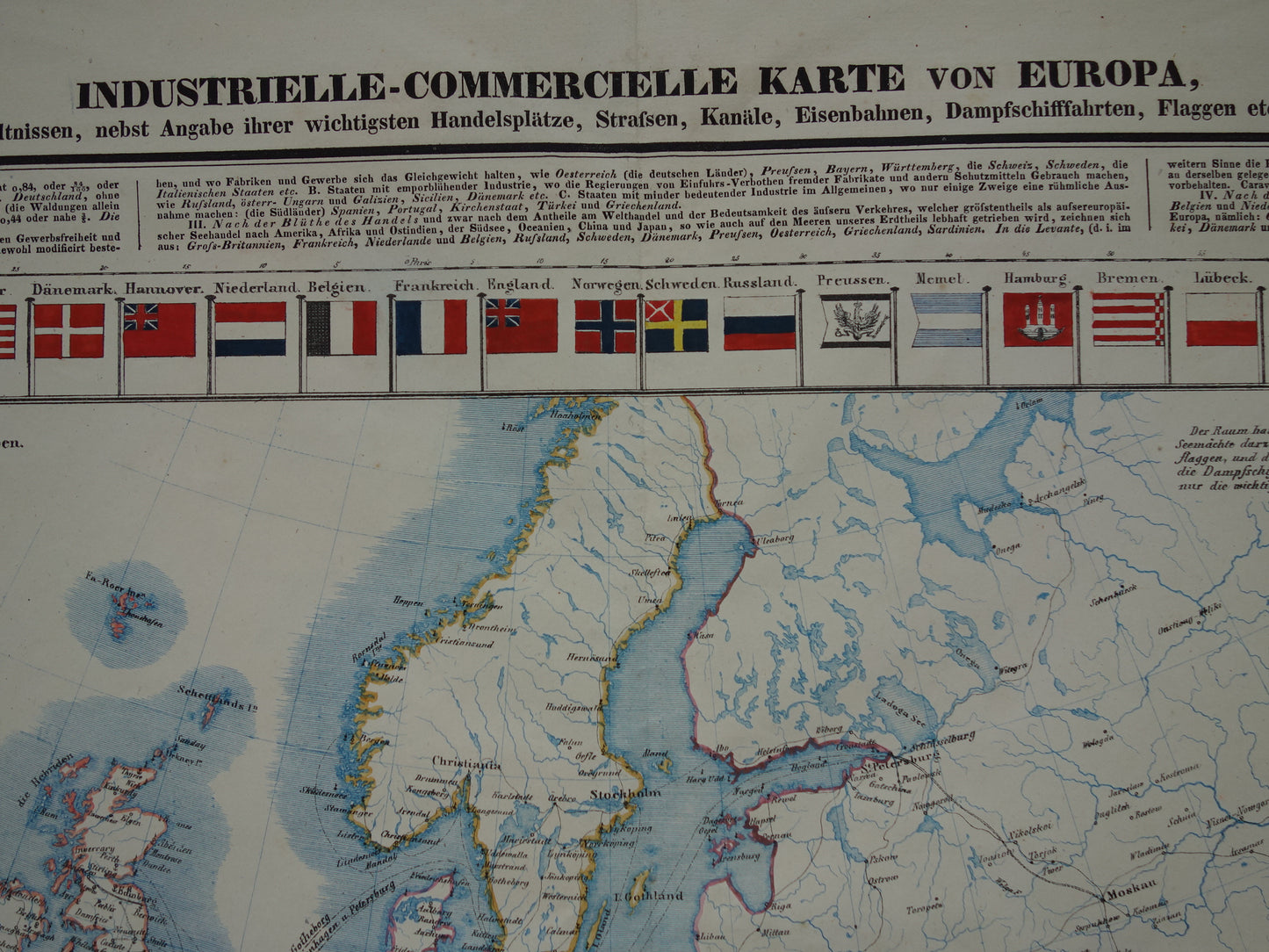 EUROPE large old economic map of Europe from 1840 original antique map European continent economy trade vintage maps