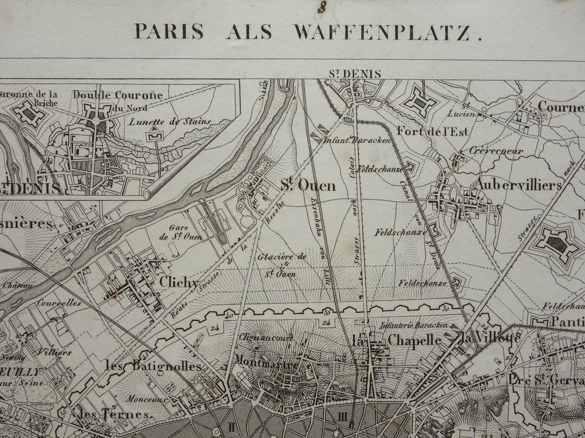 Old Map of Paris 175+ Year Old Antique Map of Paris with Forts from 1849 Original Vintage Maps