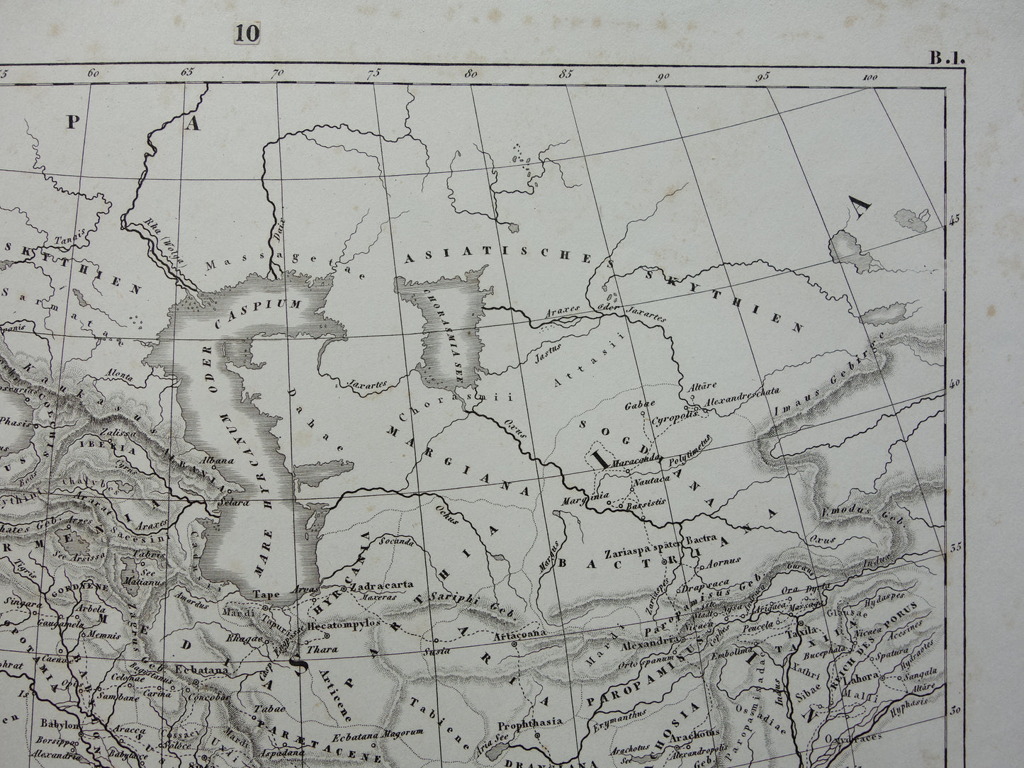 Antieke kaart van het rijk van Alexander de Grote uit 1849 Oude Duitse landkaart Macedonische Alexandrijnse rijk