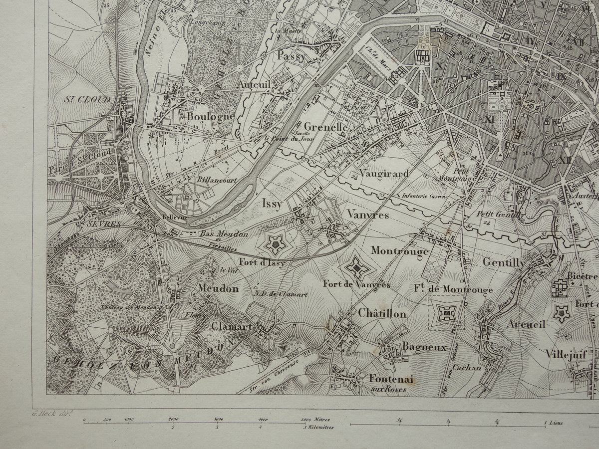 Old Map of Paris 175+ Year Old Antique Map of Paris with Forts from 1849 Original Vintage Maps