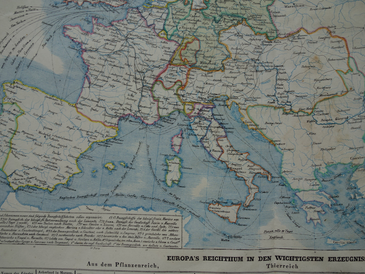 EUROPE large old economic map of Europe from 1840 original antique map European continent economy trade vintage maps