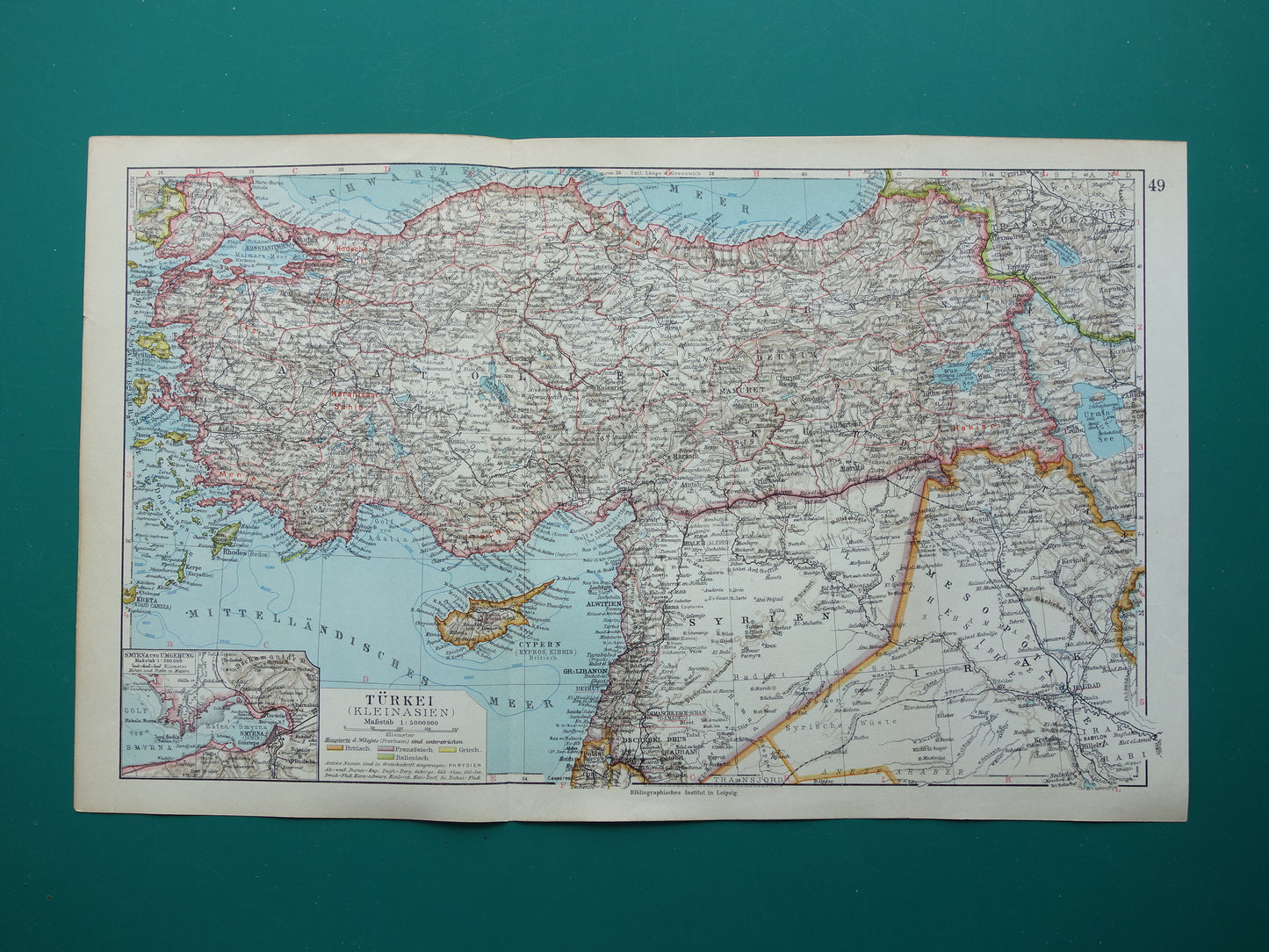 Alte Karte der Türkei aus dem Jahr 1928, originale deutsche Vintage-Karte