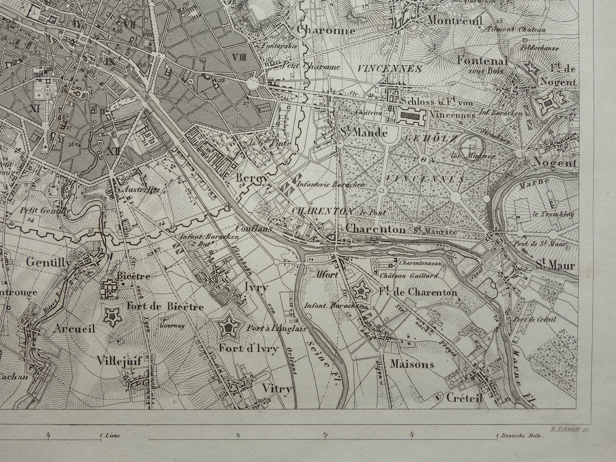 Old Map of Paris 175+ Year Old Antique Map of Paris with Forts from 1849 Original Vintage Maps