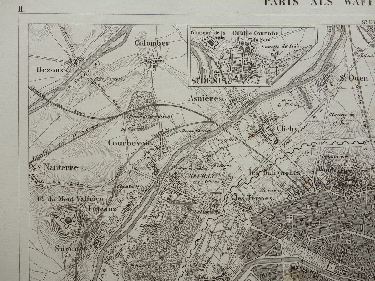 Old Map of Paris 175+ Year Old Antique Map of Paris with Forts from 1849 Original Vintage Maps