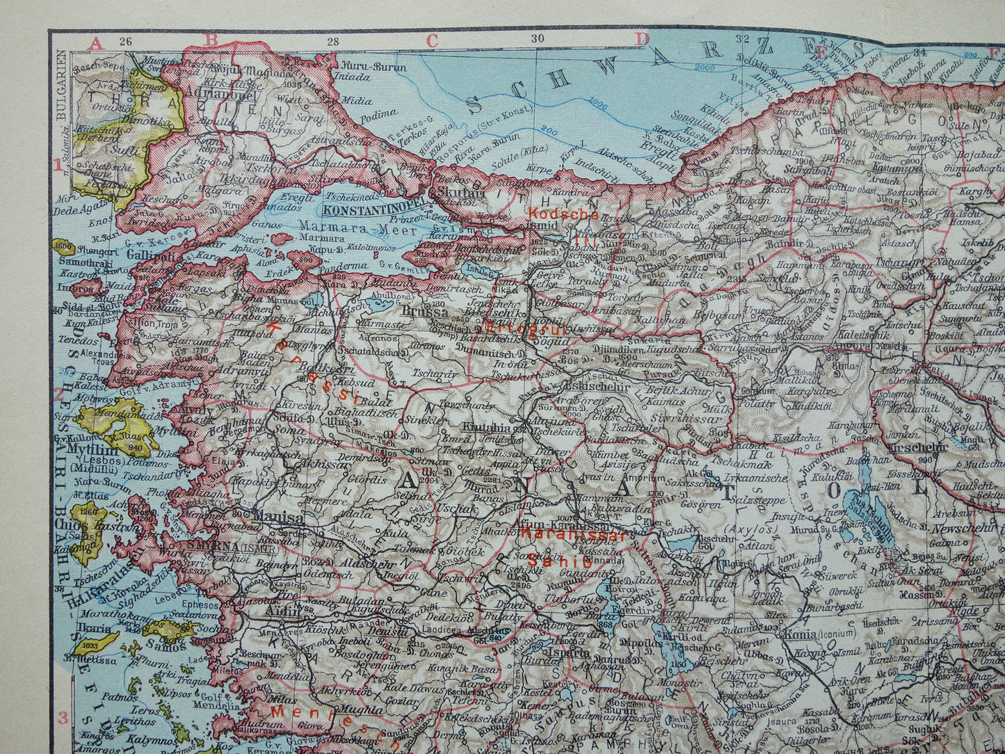 Alte Karte der Türkei aus dem Jahr 1928, originale deutsche Vintage-Karte